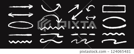 Hand drawn chalk wavy and straight line collection. Pastel underline stroke and arrow set. Crayon wave brushstroke and frames bundle. Vector sketch marks and highlights for divide, separate, emphasis Hand drawn chalk wavy and straight line collection. Pastel underline stroke and arrow set. Crayon wave brushstroke and frames bundle. Vector sketch marks and highlights for divide, separate, emphasis 124065481