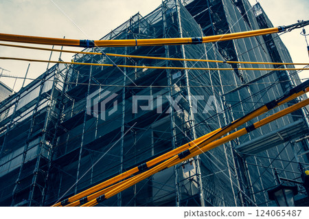 Electric wire protection pipe and large-scale repair work for an apartment building a-4 Emphasis on warm and cool colors Electric wire protection pipe and large-scale repair work for an apartment building a-4 Emphasis on warm and cool colors 124065487