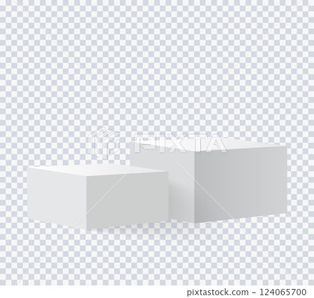 Two blank square podiums stand to show products on transparent background, Vector illustration. 124065700