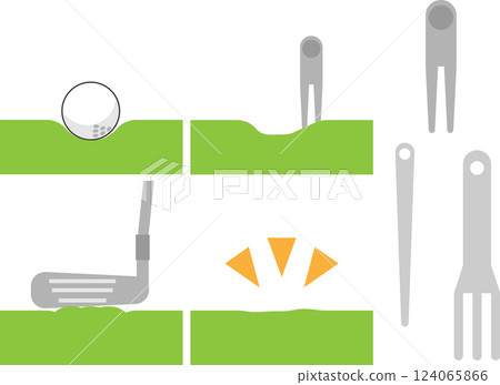 How to use a golf fork and an illustration set of golf forks of various shapes 124065866