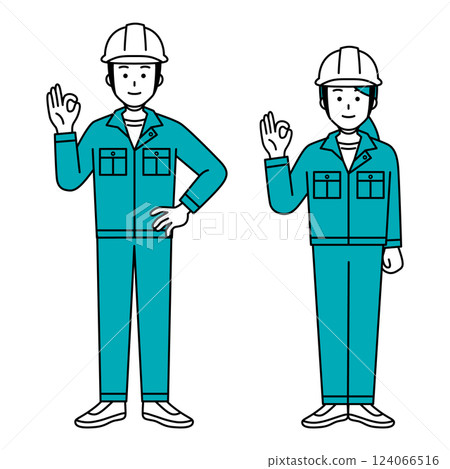 Set of male and female workers making OK signs (full body) 124066516