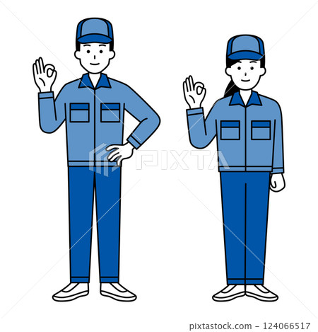 一群穿著工作服的男士和女士做出 OK 手勢(全身) 一群穿著工作服的男士和女士做出 OK 手勢(全身) 124066517