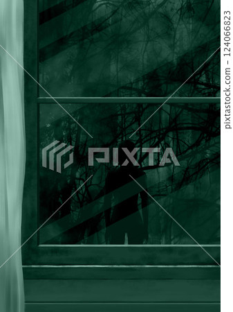 Ghost standing outside the window 124066823