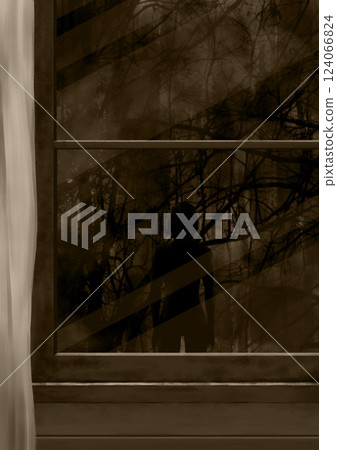 Ghost Standing Outside the Window Sepia Ghost Standing Outside the Window Sepia 124066824