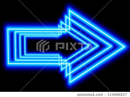 3d illustration of abstract blue neon light arrow sign on black background 124066837