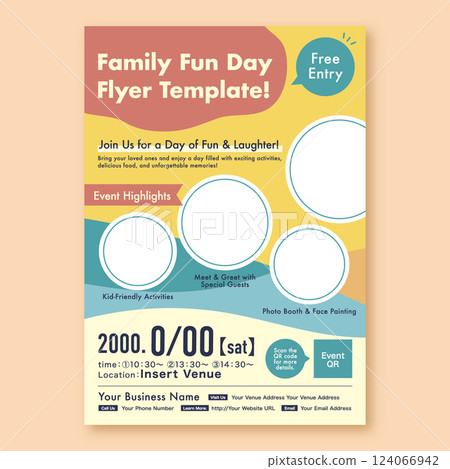 Fun and pop flyer template for kids and family events 124066942