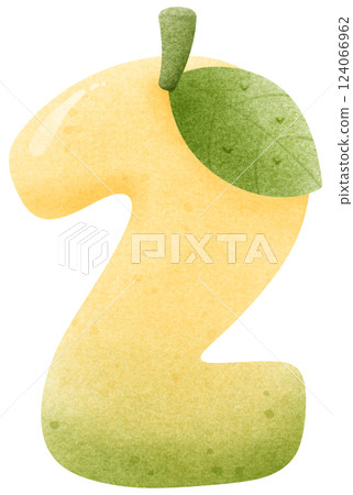 Watercolor cartoon of mango number 2 with leaves, Number hand drawn for kids Watercolor cartoon of mango number 2 with leaves, Number hand drawn for kids 124066962