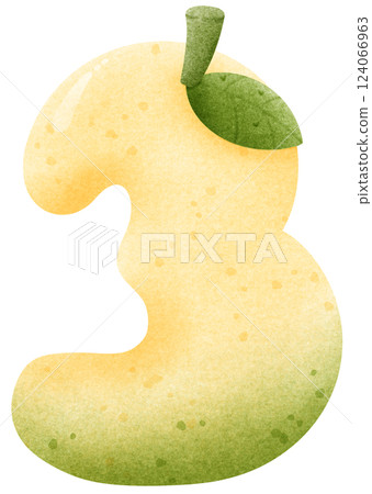 Watercolor cartoon of mango number 3 with leaves, Number hand drawn for kids Watercolor cartoon of mango number 3 with leaves, Number hand drawn for kids 124066963