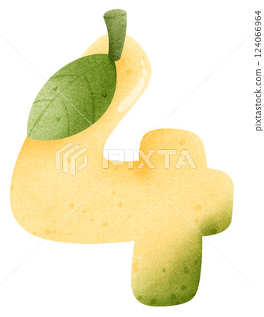 Watercolor cartoon of mango number 4 with leaves, Number hand drawn for kids Watercolor cartoon of mango number 4 with leaves, Number hand drawn for kids 124066964