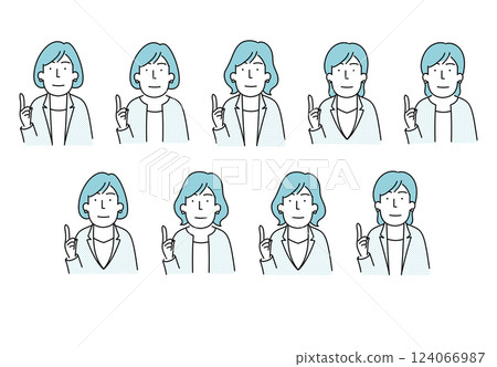 Simple line drawing illustration of a woman in her 40s or 50s wearing a jacket and business casual wear Simple line drawing illustration of a woman in her 40s or 50s wearing a jacket and business casual wear 124066987
