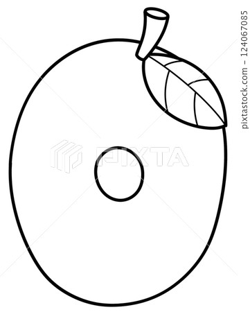 Outline doodle cartoon number 0, mango number for kids, worksheet  124067085