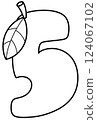 Outline doodle cartoon number 5, mango number for kids, worksheet  124067102