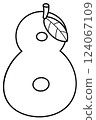 Outline doodle cartoon number 8, mango number for kids, worksheet  124067109