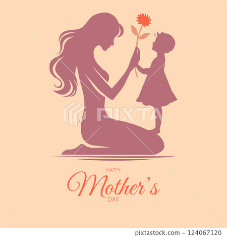 Mother Receiving Flower from Daughter Silhouette Happy Mothers Day 124067120