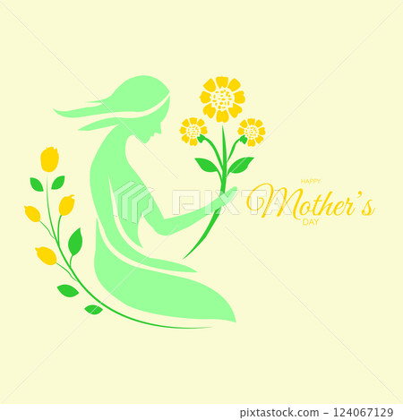 Elegant Mother Holding Flowers Silhouette Happy Mothers Day 124067129