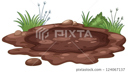 Cartoon Mud Puddle with Grass 124067137
