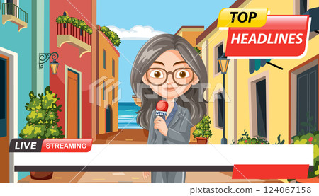Colorful Street News Broadcast Illustration Colorful Street News Broadcast Illustration 124067158