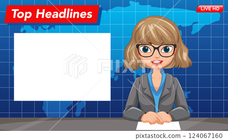 Animated News Anchor Illustration Animated News Anchor Illustration 124067160