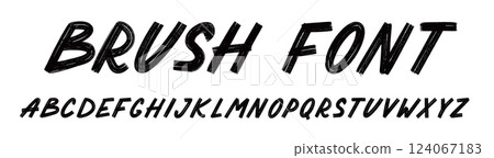 Brush font letter alphabet. Hand drawn typography chalk paint font brush alphabet. Handwritten kid chalk script texture stroke letter. Vector 124067183