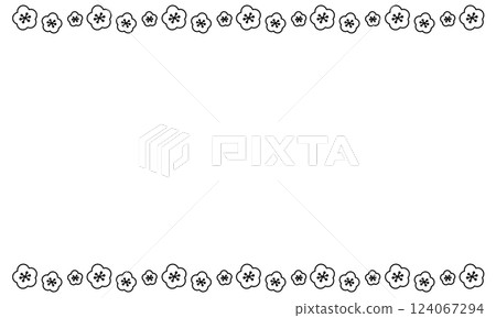 Simple plum blossom frame with vertical lines - Line drawing Simple plum blossom frame with vertical lines - Line drawing 124067294
