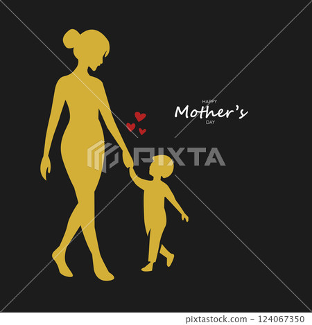 Elegant Mother's Day Silhouette of a Mother and Child Holding Hands 124067350