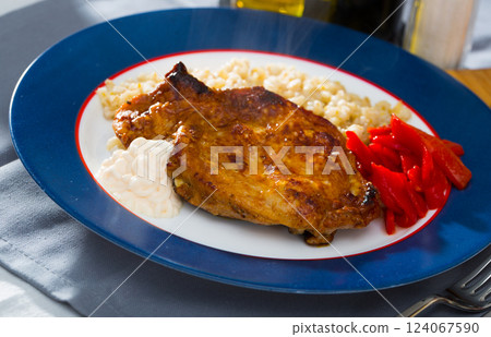 Plate of tasty roasted beef steak Plate of tasty roasted beef steak 124067590