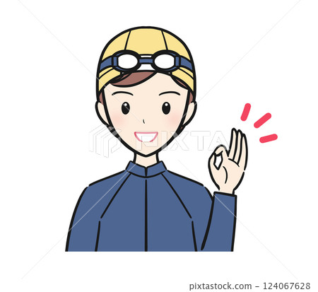 游泳課/課程:一個穿著泳衣的女孩做出 OK 手勢 游泳課/課程:一個穿著泳衣的女孩做出 OK 手勢 124067628