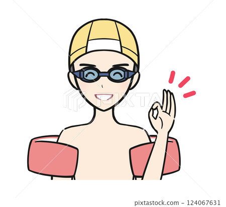 游泳課/課程:一個穿著泳衣的男孩做出 OK 手勢 游泳課/課程:一個穿著泳衣的男孩做出 OK 手勢 124067631