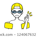 Swimming lessons/lessons: A boy wearing a swimsuit making an OK sign (simple) 124067632
