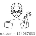 Swimming lessons/lessons: A boy wearing a swimsuit making an OK sign (line drawing) 124067633