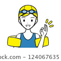 Swimming lessons/lessons: A girl wearing a swimsuit making an OK sign (simple) 124067635