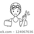 Swimming lessons/lessons: A girl wearing a swimsuit making an OK sign (line drawing) 124067636