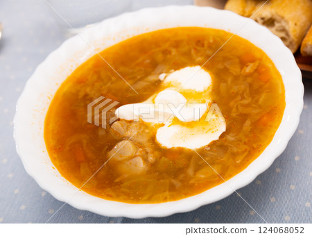 Sour cabbage soup served in bowl Sour cabbage soup served in bowl 124068052