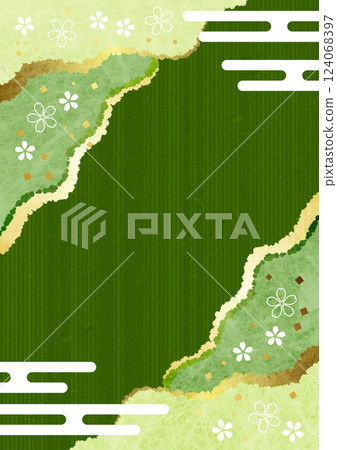 Paper cutting, background, green, cute, illustration, vertical, diagonal, Japanese style 124068397