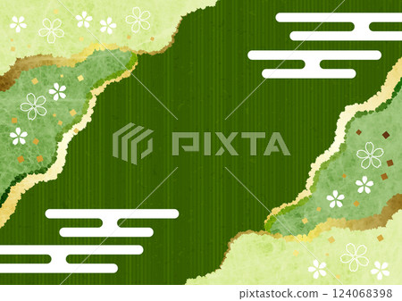 Paper cutting, background, green, cute, illustration, horizontal, diagonal, Japanese style 124068398