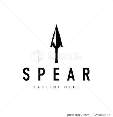 spear logo illustration concept, simple minimalist hunting tool design vintage old retro silhouette symbol template spear logo illustration concept, simple minimalist hunting tool design vintage old retro silhouette symbol template 124068426