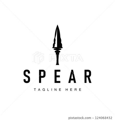 spear logo illustration concept, simple minimalist hunting tool design vintage old retro silhouette symbol template 124068432