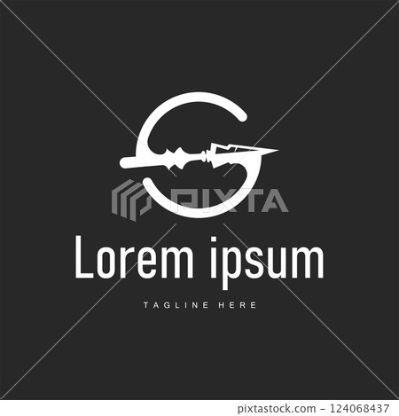 spear logo illustration concept, simple minimalist hunting tool design vintage old retro silhouette symbol template spear logo illustration concept, simple minimalist hunting tool design vintage old retro silhouette symbol template 124068437