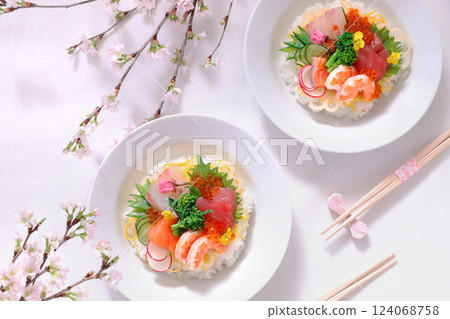 Cherry blossom viewing seafood chirashi sushi Cherry blossom viewing chirashi sushi 124068758