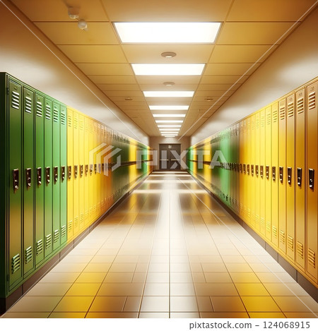 Colorful School Hallway with Lockers 124068915
