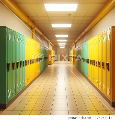 Colorful School Hallway with Lockers 124068918