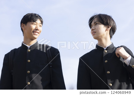 High school boys going to school 124068949