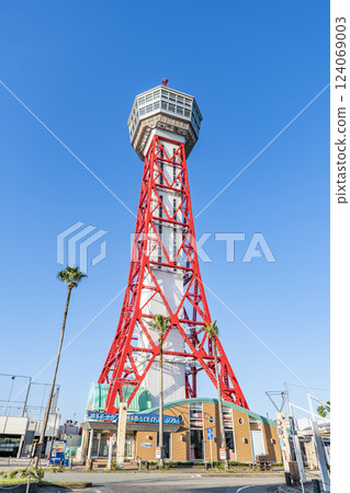 Hakata Port Tower on a clear day, a landmark of Hakata, Fukuoka City, Fukuoka Prefecture Hakata Port Tower on a clear day, a landmark of Hakata, Fukuoka City, Fukuoka Prefecture 124069003