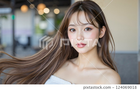 Spring image, woman with long hair 124069018