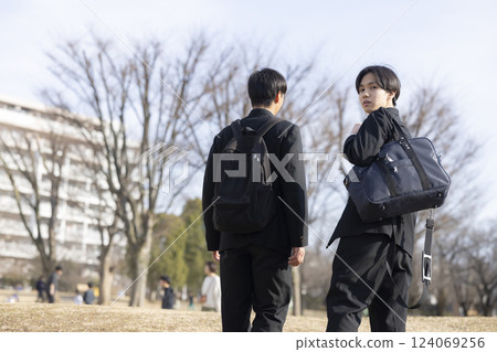 High school boys going to school High school boys going to school 124069256