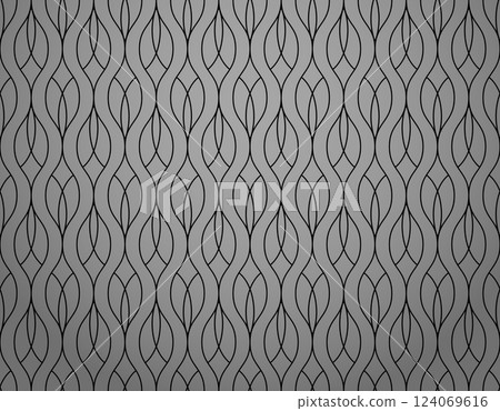 The geometric pattern with wavy lines. Seamless vector background. Gray and black texture. Simple lattice graphic design The geometric pattern with wavy lines. Seamless vector background. Gray and black texture. Simple lattice graphic design 124069616