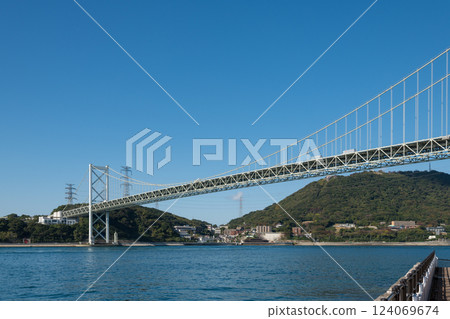 [Kitakyushu Moji Port: Kanmon Straits and Kanmon Bridge from Norfolk Square] 124069674