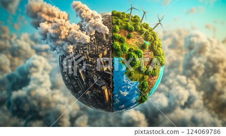 Half of the world is covered in air pollution, while the other half remains clean and unpolluted. Generative AI. Half of the world is covered in air pollution, while the other half remains clean and unpolluted. Generative AI. 124069786