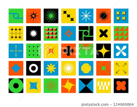 Abstract geometric bold shapes. Basic primitive bauhaus blocks, funky geometry form simple pattern. Vector illustration Abstract geometric bold shapes. Basic primitive bauhaus blocks, funky geometry form simple pattern. Vector illustration 124069864