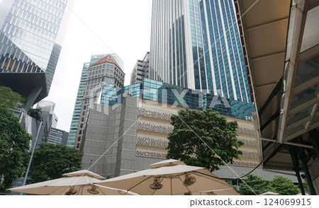 View of modern business skyscrapers glass and sky view landscape of commercial building in central city 124069915